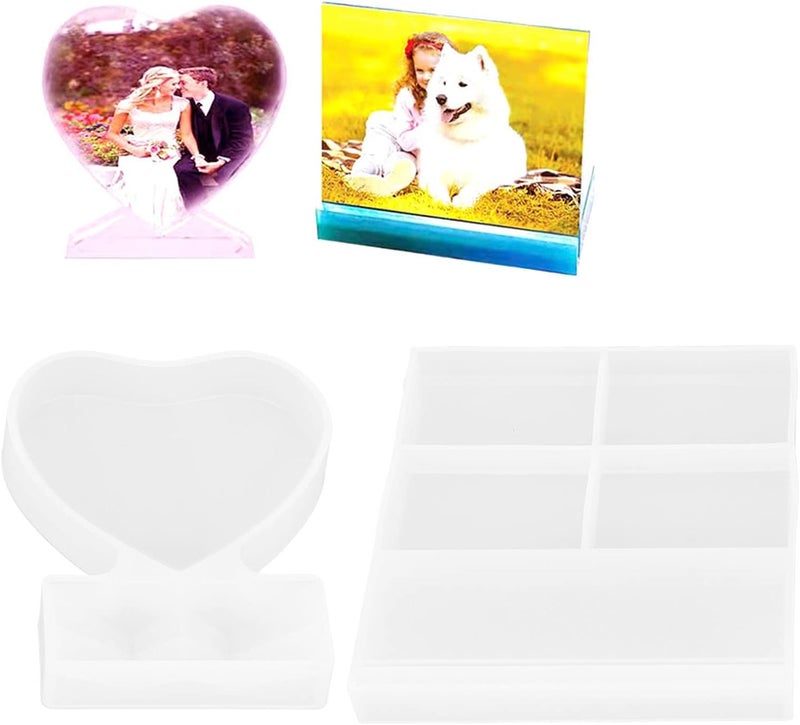plplaaoo 2 Pack Photo Frame Resin Molds–Silicone Rectangle & Heart Shape Epoxy Casting Molds for DIY Crafts, Personalized Photo Frame Mold, Reusable Home Decor Resin Projects (4.1x5.2IN & 5.1x5.7IN) - Image 1